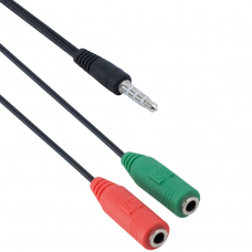 Adaptor Cablu audio Jack 3.5mm 4 pini Tata ( telefon) la 2 x 3.5mm 3 pin Mama (microfon + casti/ boxe) Detech - 20cm, negru