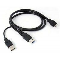 Cablu USB dual A (usb3 date + usb2 alimentare) la microUSB 3 tata , Active, pentru hard disk extern, negru 