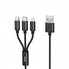 Cablu date/ incarcare 3 in 1, Remax RC-131th, universal, USB 2.0 tata la MicroUsb Type-C si Lightning, 1.2m 