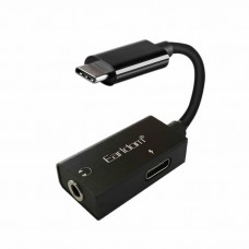Cablu adaptor Type-C, Earldom, Spliter 2 in 1, mufa audio jack mama 3.5mm Casti/Boxe si Incarcare Type C, Cupru, carcasa aluminiu, negru, 12cm 