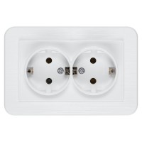 Priza dubla incastrabila, protectie copii, impamantare, SCHUKO 16A, 250V, alb Priza dubla incastrabila, protectie copii, impamantare, SCHUKO 16A, 250V, alb