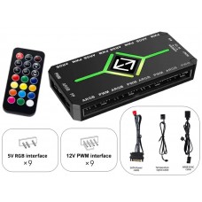Controler 2 in 1, Active, multiplicator/ spliter 9 ventilatoare ARGB 4 pini 5V si 8 ventilatoare FAN PWM 12V